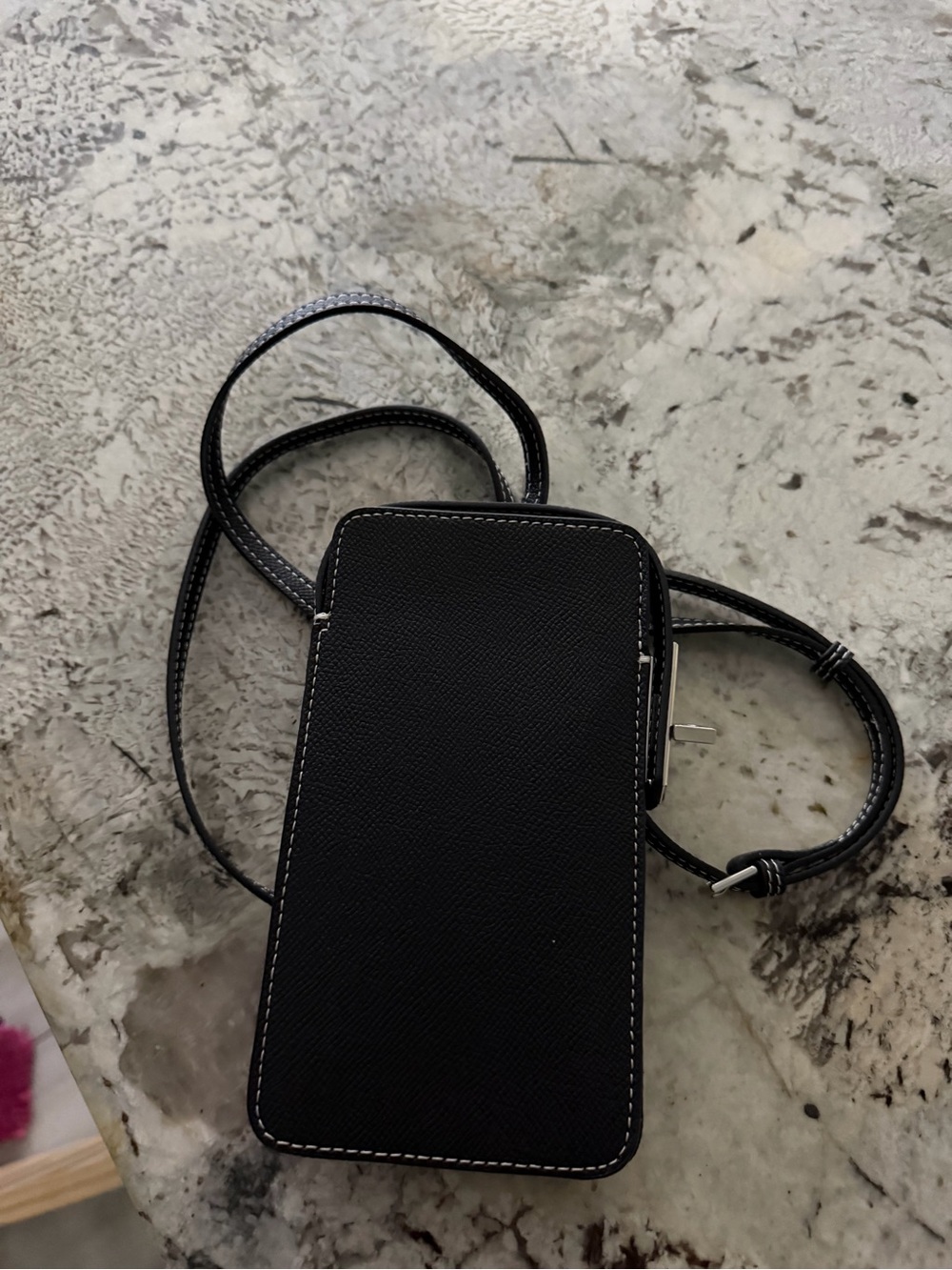 Black Crossbody Phone Bag with Contrast Stitching